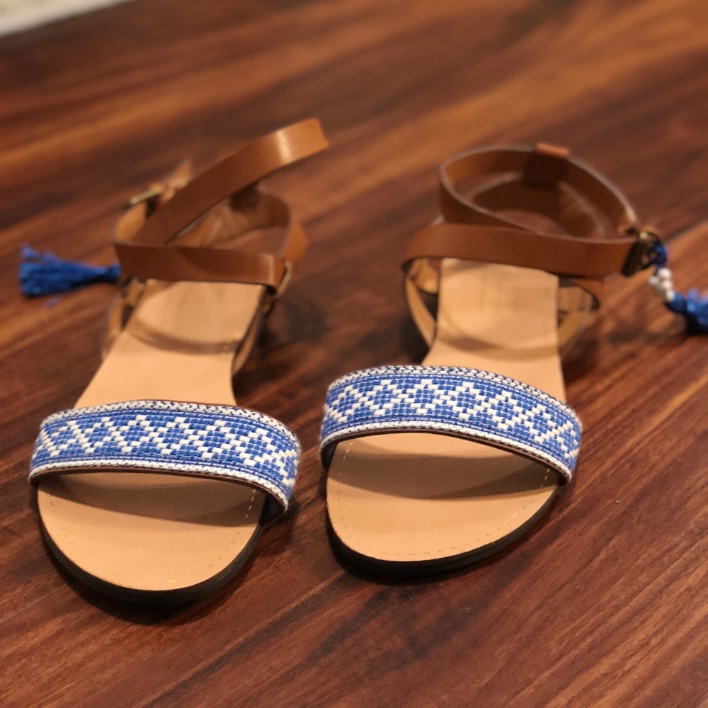 Blue Aztec Print Sandals